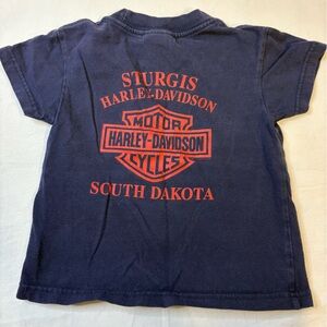 Harley-Davidson Navy Blue Tee with Red & Gray Motorcycle Graphic Sturgis